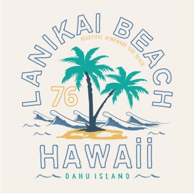 Ianikai plajı Hawaii yazıtlı şık bir afiş, vektör illüstrasyonu
