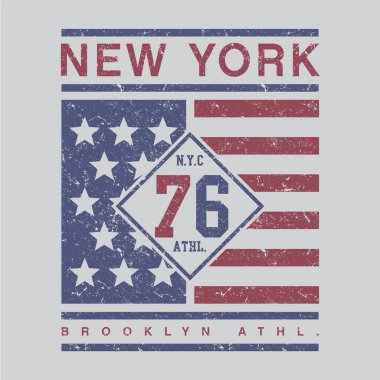 New York, Brooklyn, Atletizm ve vektör illüstrasyonlu şık bir pankart.