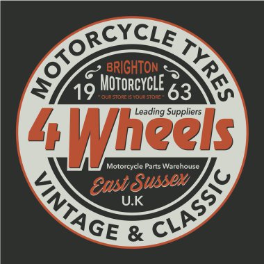 Motosiklet lastikleri, yazı, vektör illüstrasyonlu şık afiş