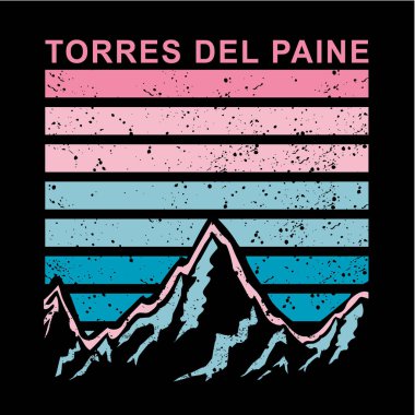 Torres del Paine yazıtlı şık bir pankart, vektör illüstrasyonu