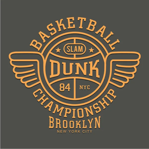 Snygg Banner Med Basket Dunk Mästerskap Brooklyn Inskription Vektor Illustration — Stock vektor