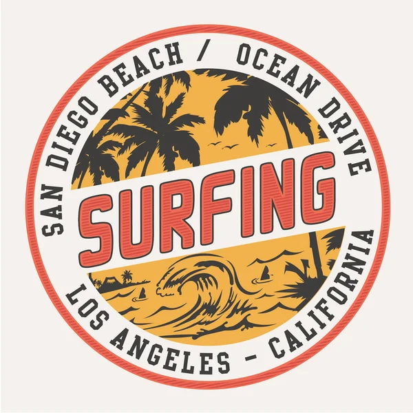 Stijlvolle Banner Met San Diego Strand Surfen Inscriptie Vector Illustratie — Stockvector