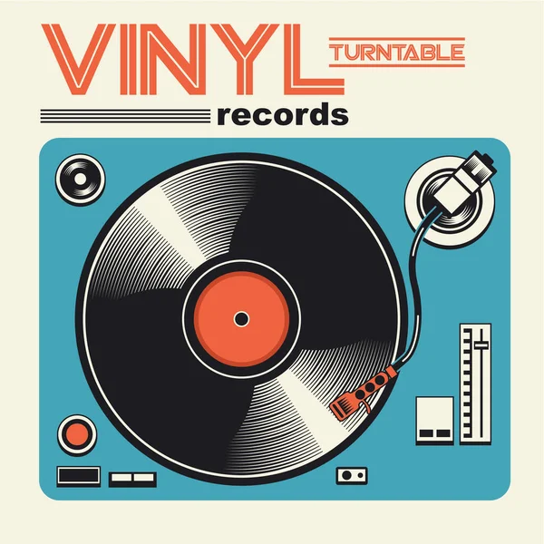 Vinil turntable plaklı şık afiş. Yazı, vektör illüstrasyonu.