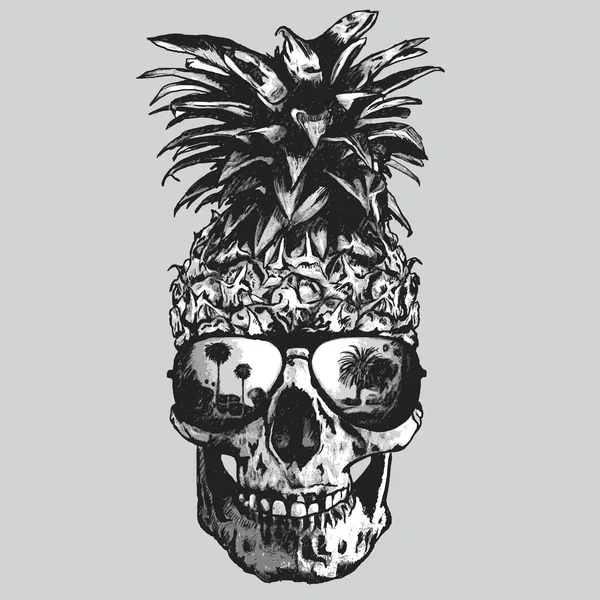 Kafatasında ananas olan şık bir afiş, vektör illüstrasyonu