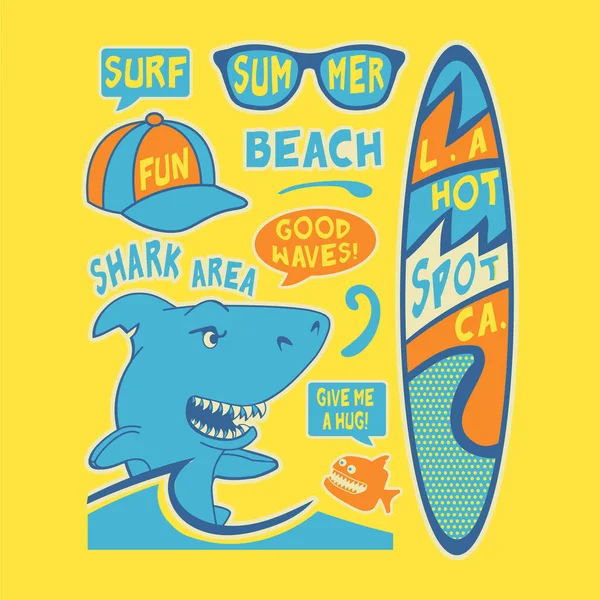 Stylisches Banner Mit Verschiedenen Surf Attributen Vektorillustration — Stockvektor