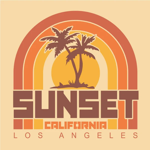 Günbatımı California 'lı şık bir afiş. Los Angeles yazıtları, vektör illüstrasyonları.