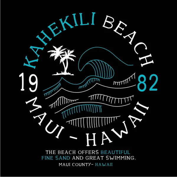 Banner Elegante Con Inscripción Kahekili Beach Maui Hawaii Ilustración Vectorial — Archivo Imágenes Vectoriales