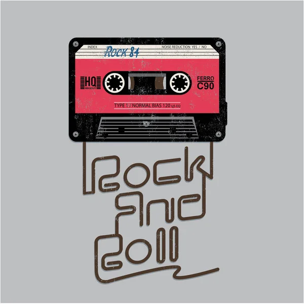 Bannière Élégante Avec Cassette Avec Inscription Rock Roll Illustration Vectorielle — Image vectorielle