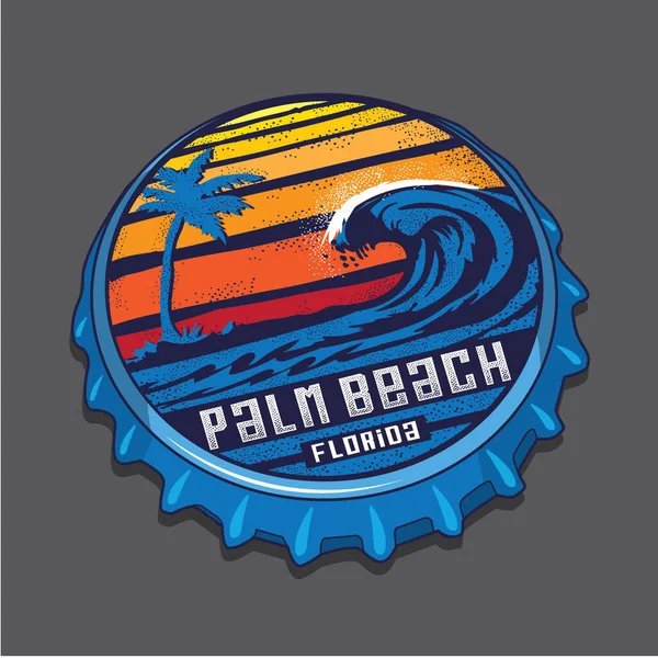 Şık Palm Beach, Florida, sörf afişi, vektör illüstrasyonu