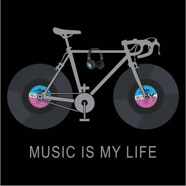 Bandeira Bicicleta Elegante Com Música Minha Inscrição Vida Ilustração Vetorial —  Vetores de Stock