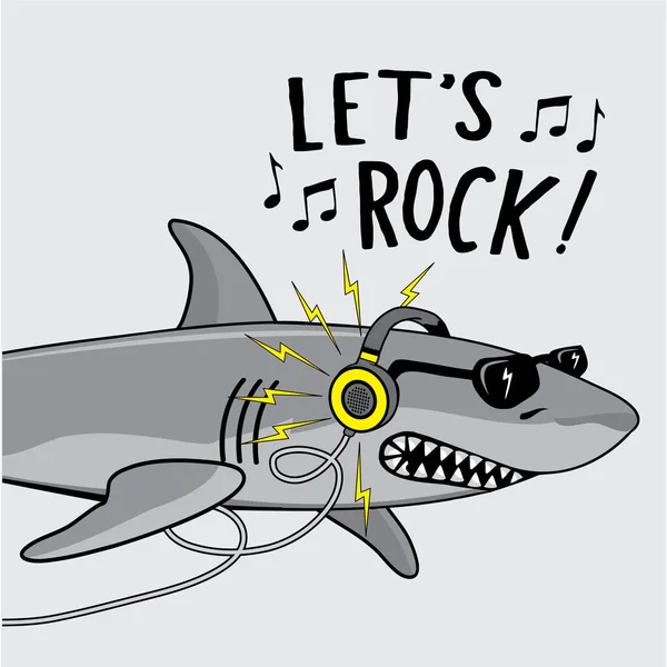 Bannière Élégante Avec Requin Avec Laisse Inscription Rock Illustration Vectorielle — Image vectorielle