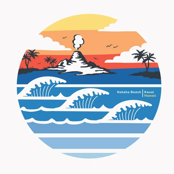 Banner Elegante Com Kekaha Praia Havaí Inscrição Ilustração Vetorial —  Vetores de Stock