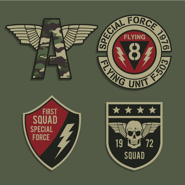 стильный баннер с различными значками летающих сил, векторная иллюстрация
