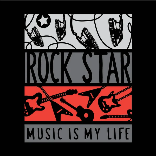 Stylish Banner Rock Star Music Life Inscription Vector Illustration Vector Graphics