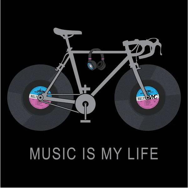 Stylish Bicycle Banner Music Life Inscription Vector Illustration Stock Vector