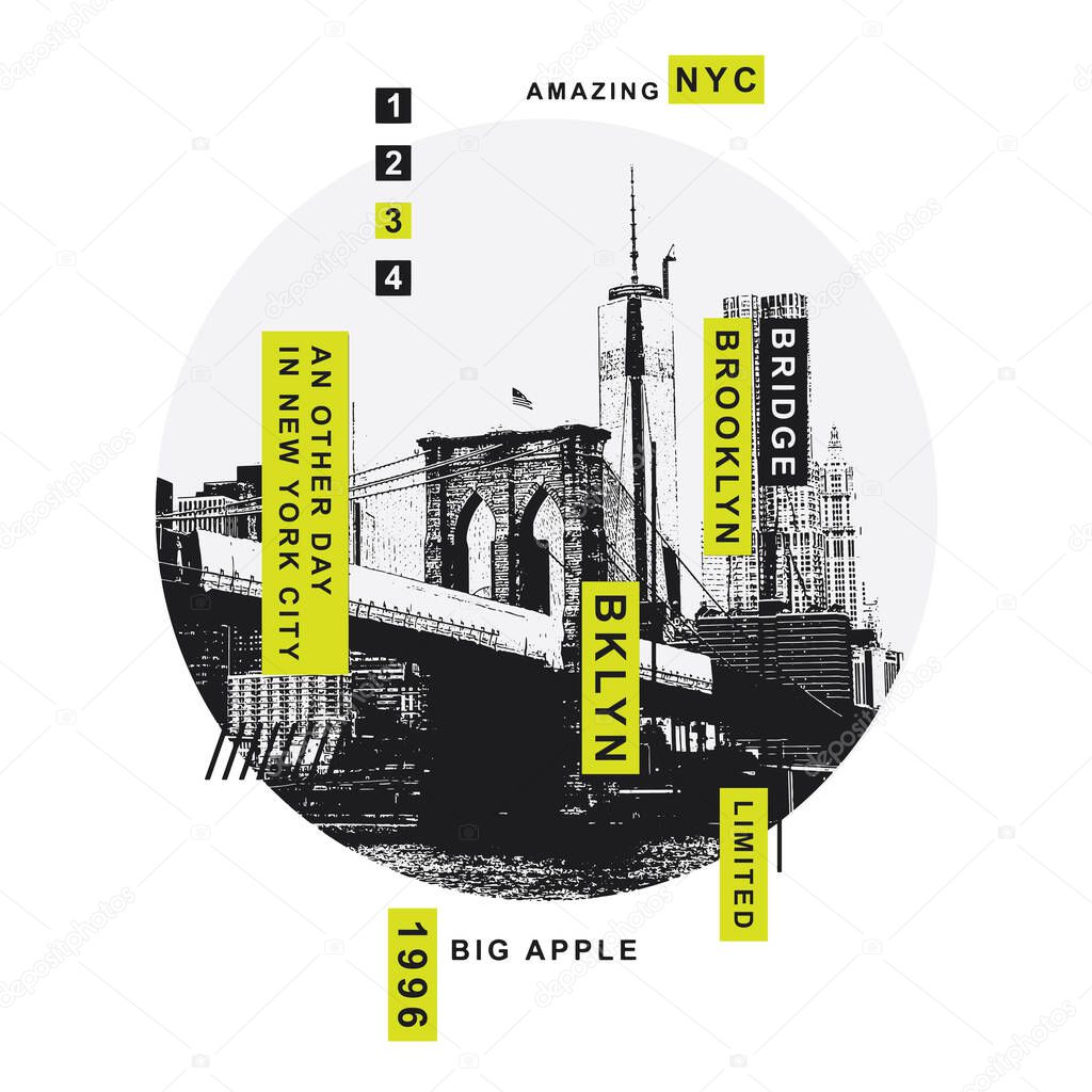 stylish banner with Brooklyn bridge, New York city, vector illustration