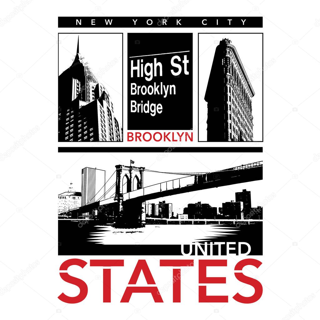 stylish banner with Brooklyn heights, New York city, vector illustration