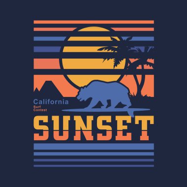şık Kaliforniya sörf afişi, vektör illüstrasyonu