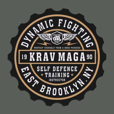 Dinamik dövüş krav maga yazısıyla şık bir bayrak, vektör illüstrasyonu