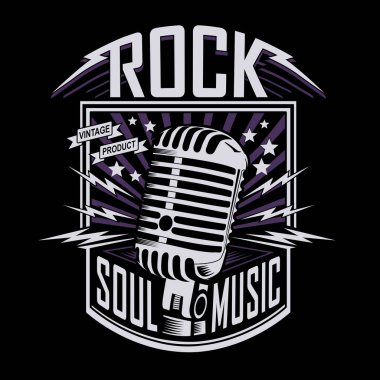 Rock soul müzik mikrofonlu şık bir afiş. Yazı, vektör illüstrasyonu.