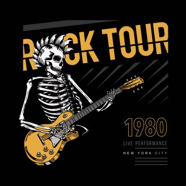 Rock turnesi yazısıyla şık bir afiş, vektör illüstrasyonu