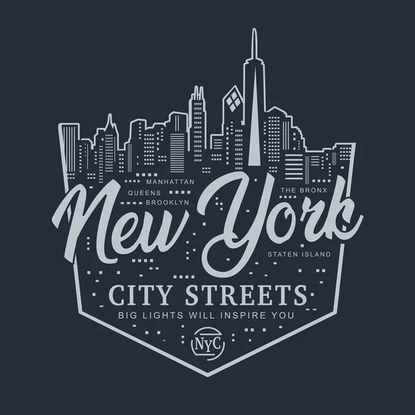 Стильный Баннер Знаками Города Нью Йорка Горизонтом Векторная Иллюстрация — стоковый вектор