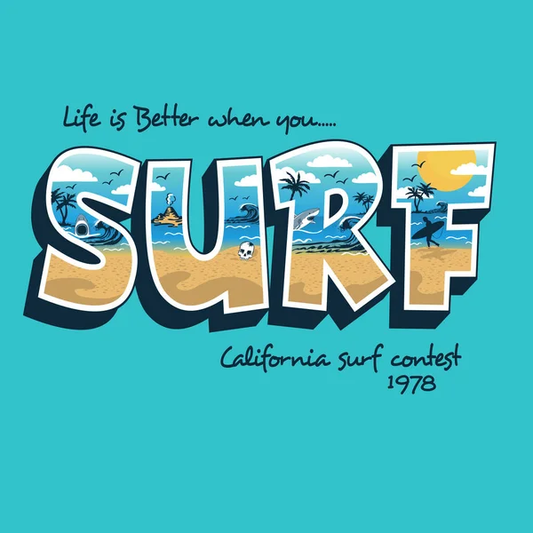 Stijlvolle California Surf Banner Vector Illustratie — Stockvector