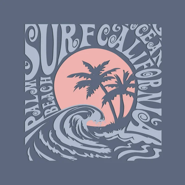 Stijlvolle Banner Met Palmstrand Surf California Inscriptie Vector Illustratie — Stockvector