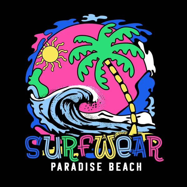 Surfwear Paradise plaj yazısıyla şık bir pankart, vektör illüstrasyonu