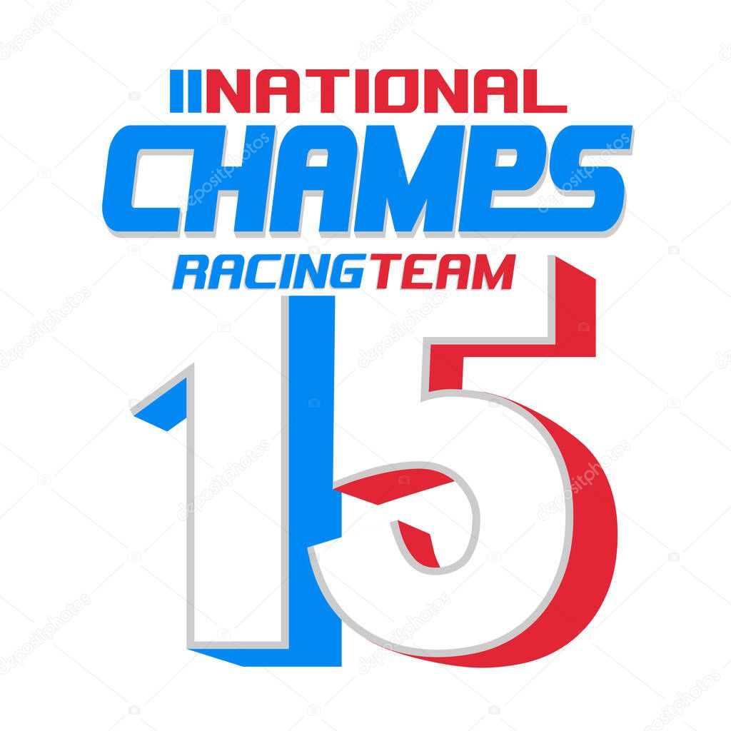 stylish banner with national racing team 15 champs inscription, vector illustration