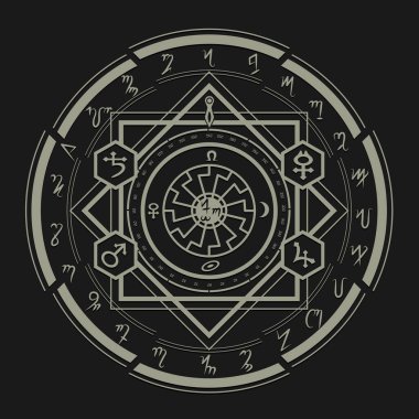 Mistik okült desenli şık bir bayrak, vektör illüstrasyonu