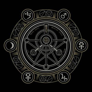 Mistik okült desenli şık bir bayrak, vektör illüstrasyonu