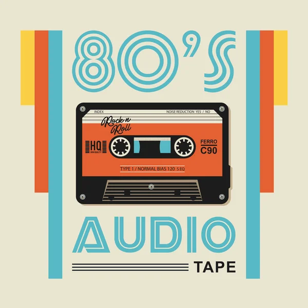 Stylisches Banner Mit 80Er Jahre Audioschild Und Kassette Vektorillustration — Stockvektor