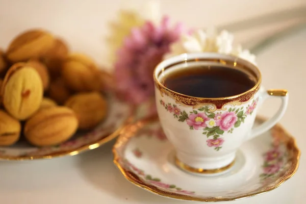 Káva Domácí Sušenky Ořechy — Stock fotografie