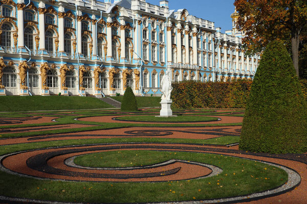 St. Petersburg, Pushkin / Russia - October 2, 2020: view of the catherine's palace in tsarskoe selo