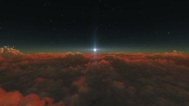 bulutların üstünde uzaydan gündoğumu