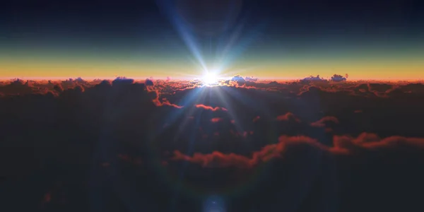 Volar Por Encima Nubes Puesta Sol — Foto de Stock