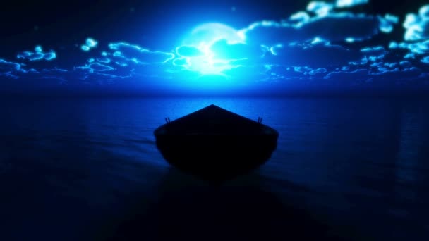 Pequeno Barco Lua Cheia — Vídeo de Stock