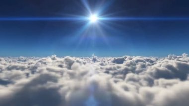 yukarıda bulutların üzerinde uçuyor