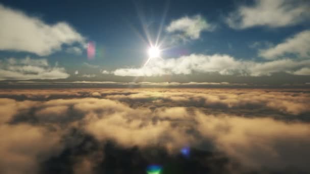 Vliegen Boven Wolken Zon Ray — Stockvideo