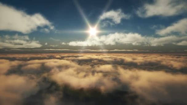 Vliegen Boven Wolken Zon Ray — Stockvideo