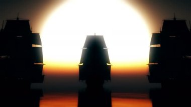 Eski üç gemi günbatımı denizde 4k