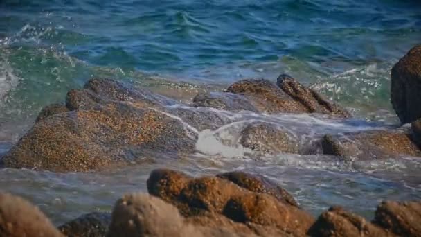 海浪在大海中的岩石上撞击 — 图库视频影像