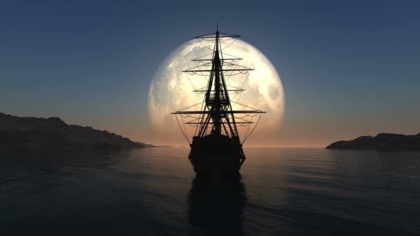 pleine lune vieux navire 4k 