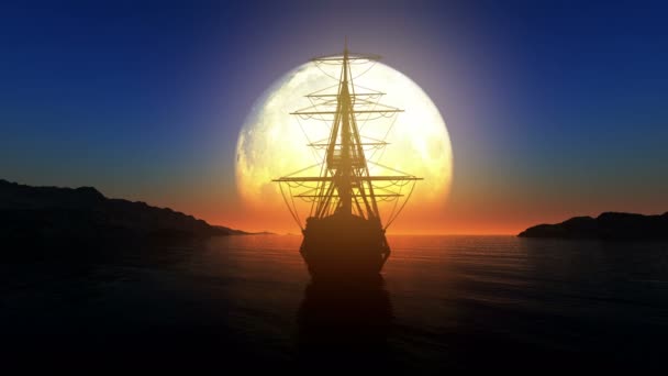 pleine lune vieux navire 4k 
