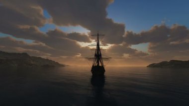 4k noktasından günbatımı eski gemi yelken