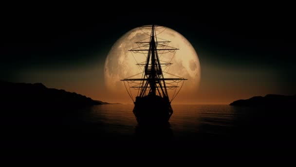 Vollmond Altes Schiff — Stockvideo