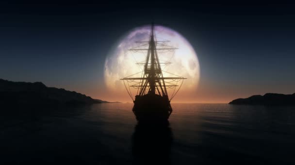 pleine lune vieux navire 4k 