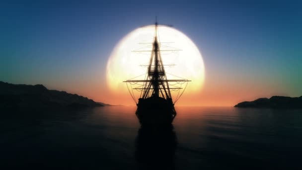 pleine lune vieux navire 4k 