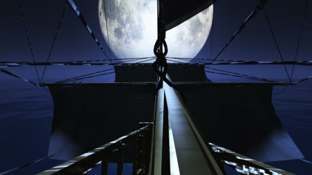 Viejo Barco Flota Mar Luna Llena — Vídeo de stock